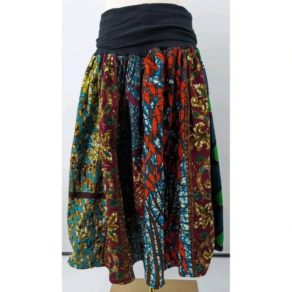 Mopa's Full Midi Skirt Floral Size S Fold Over Waist Boho Festival Hippie Artsy